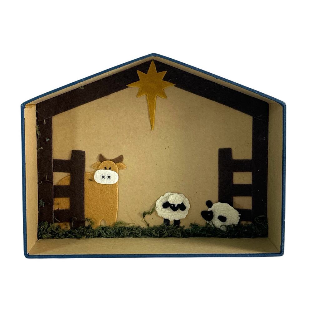 Vintage 2004 BAF Polymer Clay Nativity Ornament Set 7 Pc Felt Manger Box - Picture 9 of 11